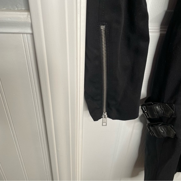 All Saints Wren Biker Coat Black with Leather Buckle Detail Leather Trim 10 - Picture 9 of 13